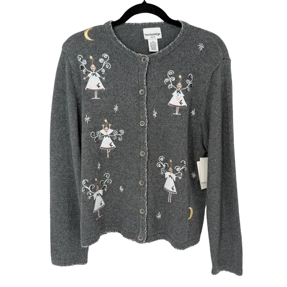 Vintage Breckenridge Angel Christmas Cardigan Petite L Deadstock NWT 90s Holiday